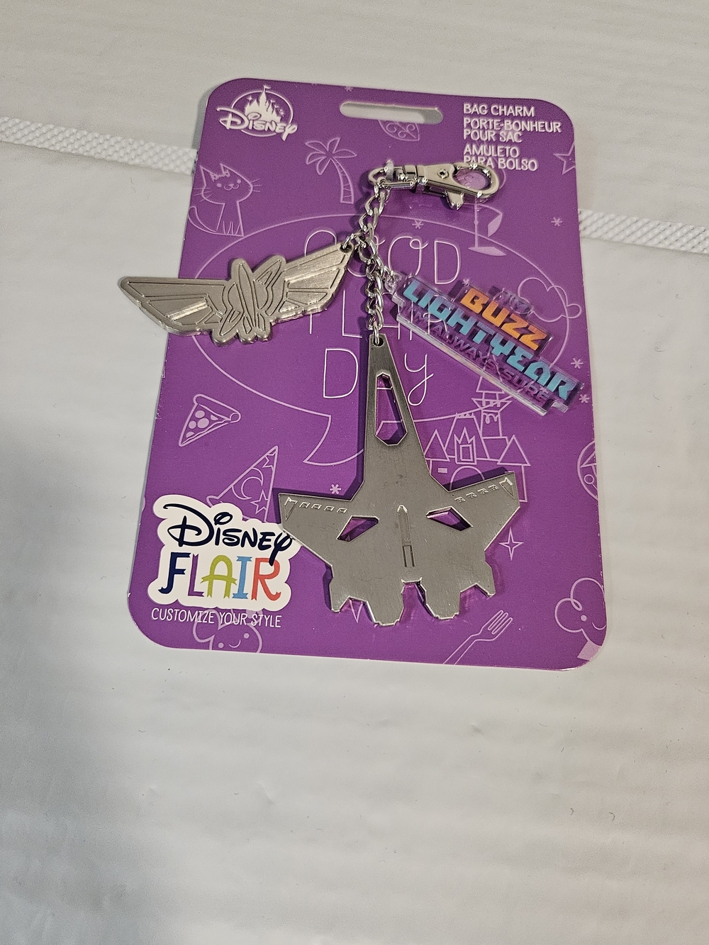 Disney Silver Buzz Lightyear Jet Bag Charm with Multicolor